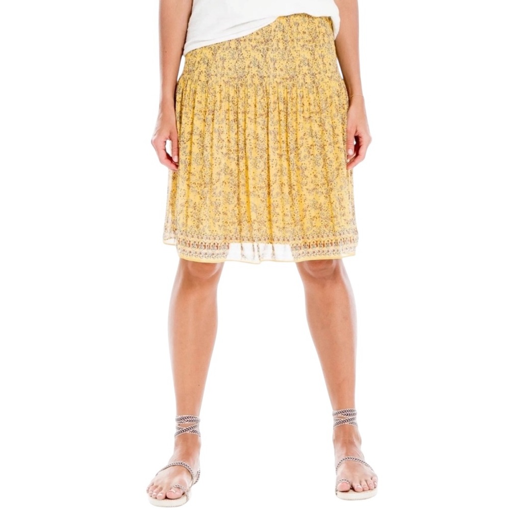 NEW Max Studio Floral Pleated Mini Skirt Gold Yellow XS Boho Cottagecore Retro - Picture 1 of 14